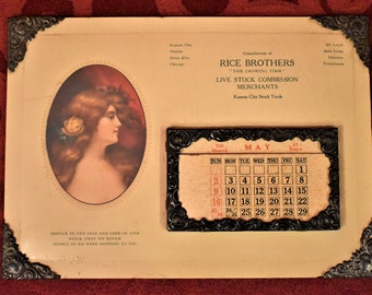 Antique Advertising Celluloid Perpetual Calendar Compliments of Rice Brothers Kansas City