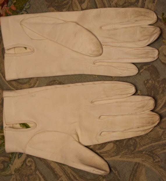 Vintage Ladies Embroidered Kid Leather Gloves - image 2