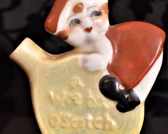 Vintage Porcelain Nip Liquor Flask Figural Bottle-A Wee bit O&#39;Scotch