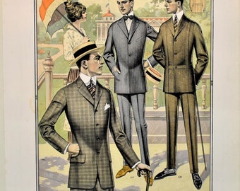 Fabulous Antique Haberdashery Catalog Lithograph Page from 1915 Globe Tailoring Co. Milwaukee, Wisconsin