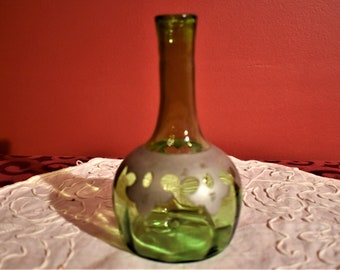 Antique Olive Green Glass Enameled Barber Bottle