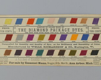 Antique Advertising Color Chart Trade Card for Diamond Package Dyes.