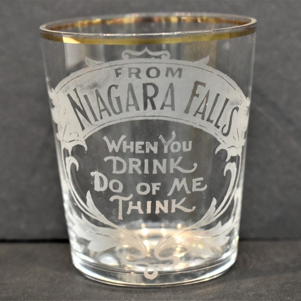 Pre-Prohibition Antique Advertising Etched Label Niagara Falls Souvenir Shot Glass