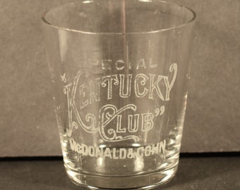 Pre-Prohibition Antique Advertising Etched Label Shot Glass for Special Kentucky Club