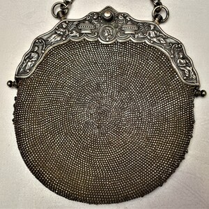 Antique Victorian Silver Plate Micro Bead and Leather Chatelaine Handbag