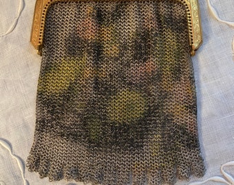 Antique Whiting & Davis Art Deco Dresden Watercolor Fine Mesh Purse