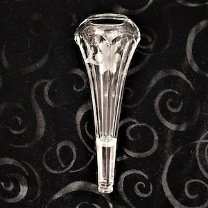 Antique Model A or T Hearse Car Glass Bud Flower Etched Clear Glass Vase