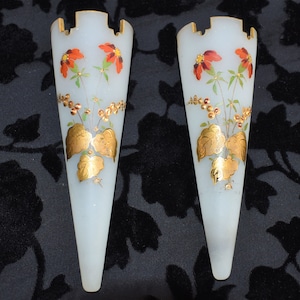 Antique Model A or T Hearse Car Bud Flower Hand Painted Frosted Glass Vase