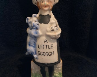Vintage Porcelain Nip Liquor Flask Figural Bottle-A Little Scotch