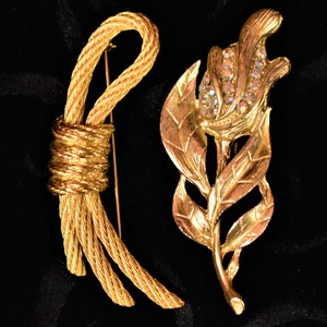 Two Vintage Gold Tone Lapel Pins Brooches