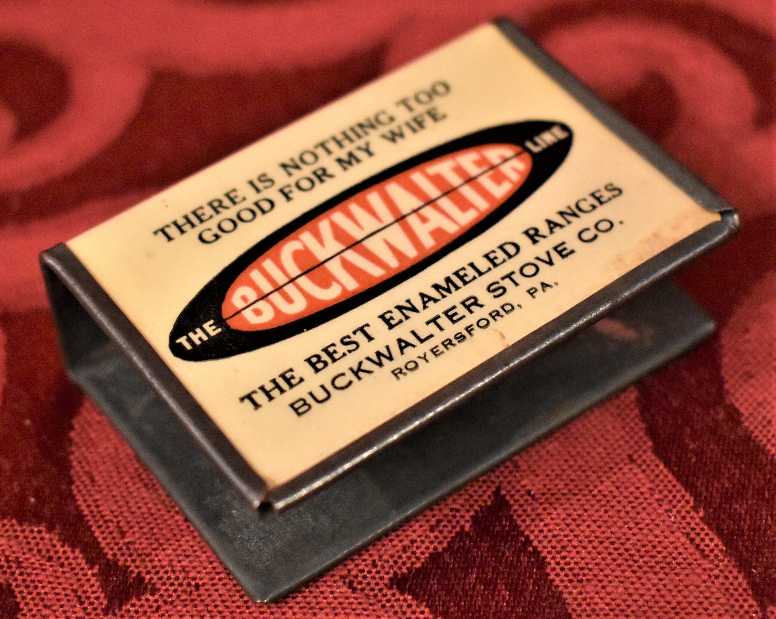 Antique Advertising Celluloid Match Box Cover for Buckwalter Stove Company.