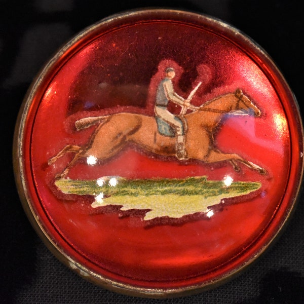 Antique Bridle Rosette Brooch/Pin Horse and Jockey Motif
