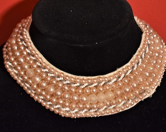 Beautiful Vintage Pearl and Seed Rope Beaded Collar Necklace