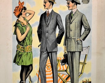 Fabulous Antique Haberdashery Catalog Lithograph Page from 1915 Globe Tailoring Co. Milwaukee, Wisconsin