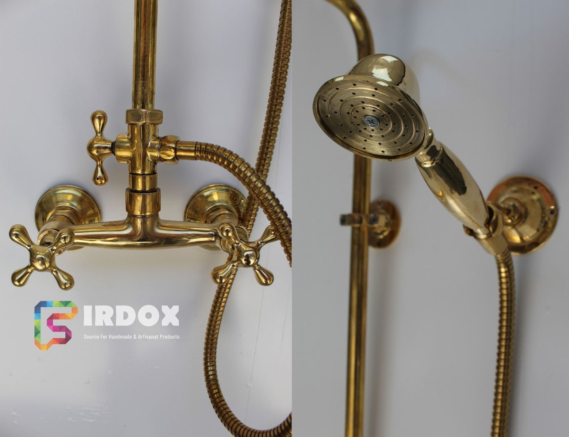 Unlacquered Brass Shower System With Rain Shower Head Combo Etsy