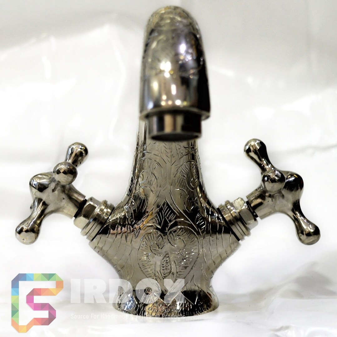 Brass Silver Bathroom Faucet With an Engraved Finish Etsy