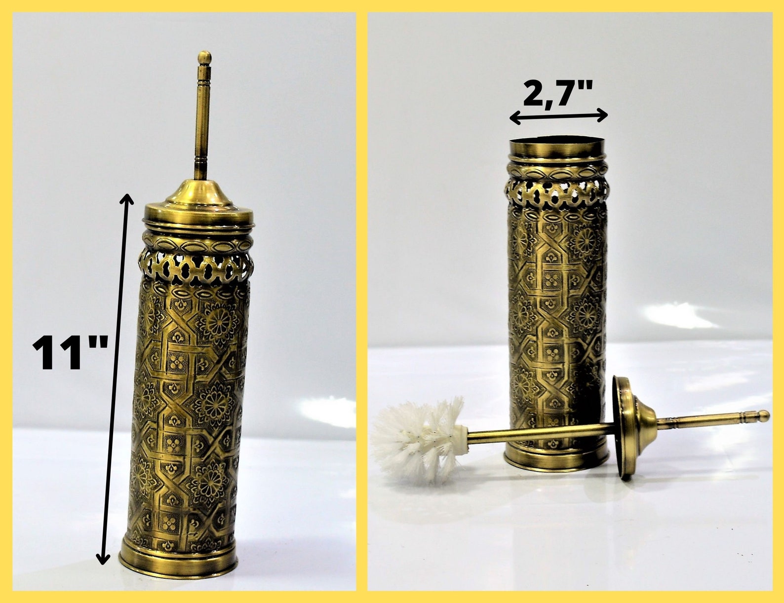 Brass Toilet Bowl Brush and Holder Unlacquered Brassantique Etsy