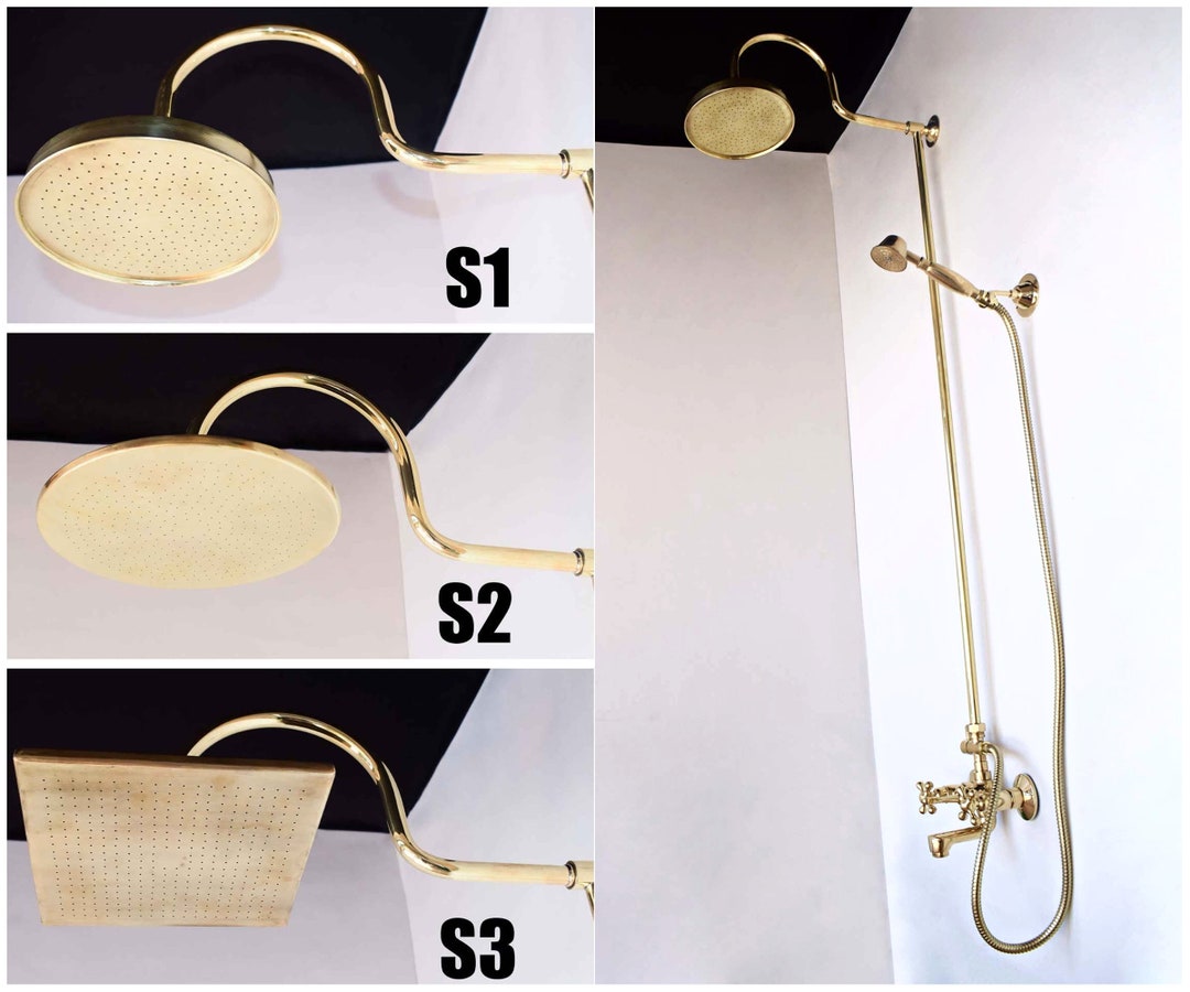 Unlacquered Brass Shower System With Tub Filler Handheld Shower and