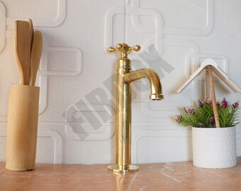 Single Handle One Hole Deck Mount Bathroom Faucet, Unlacquered Brass Faucet, Brass Bathroom Faucet