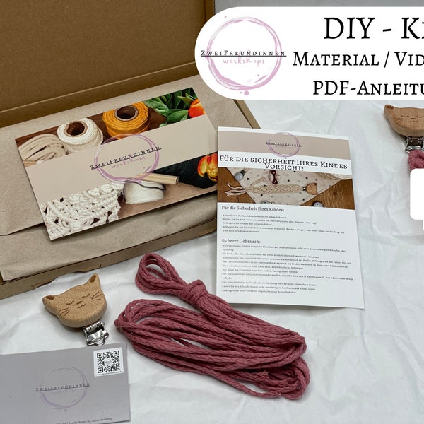 Schnullerkette - Do it yourself Kit - Makramee DIY-Kit inkl. Material, PDF- und Videoanleitung- Babyzubehör - Babyparty - Geschenk - Boho