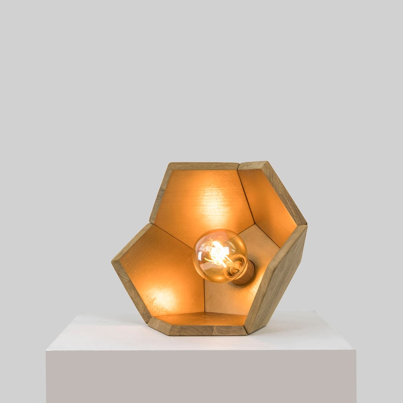 LAMPE A POSER upcycling oak and gold wax fixture light made of fully recycled wood