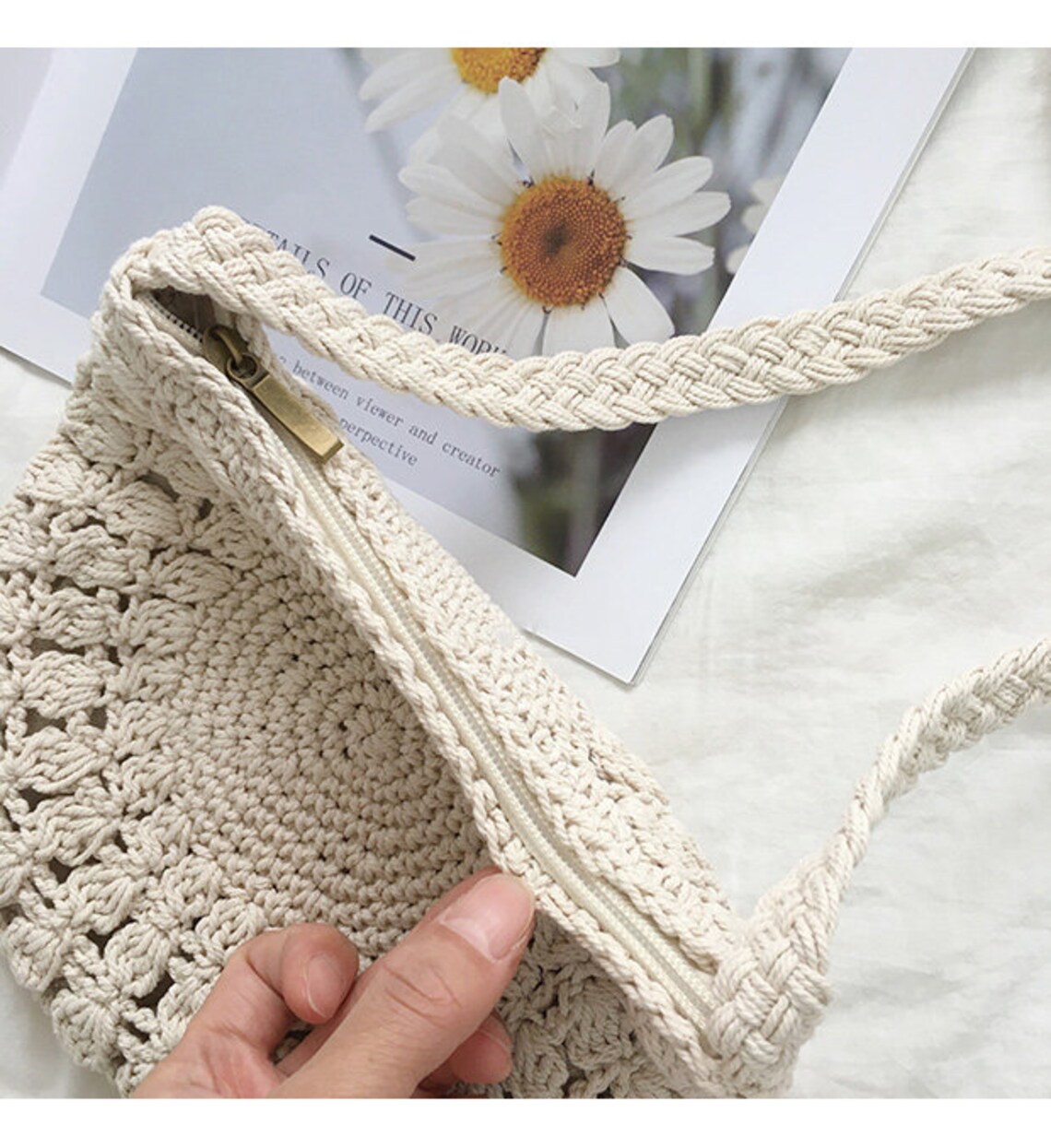 Handknitted woolen bag messenger bag small fresh hollow Etsy