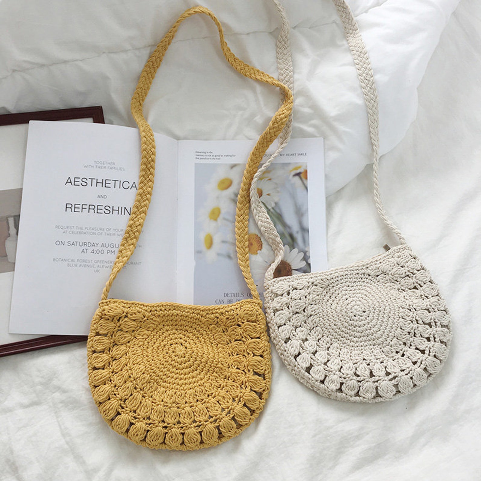 Hand-knitted woolen bag messenger bag small fresh hollow | Etsy