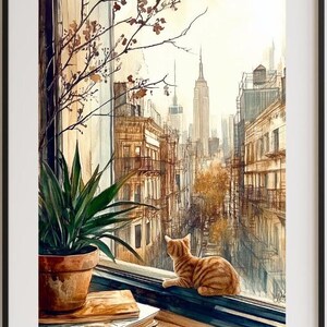 Cat in New York Illustration, New York art, Colorful Wall Art, Maximalist Decor, Travel art, NYC