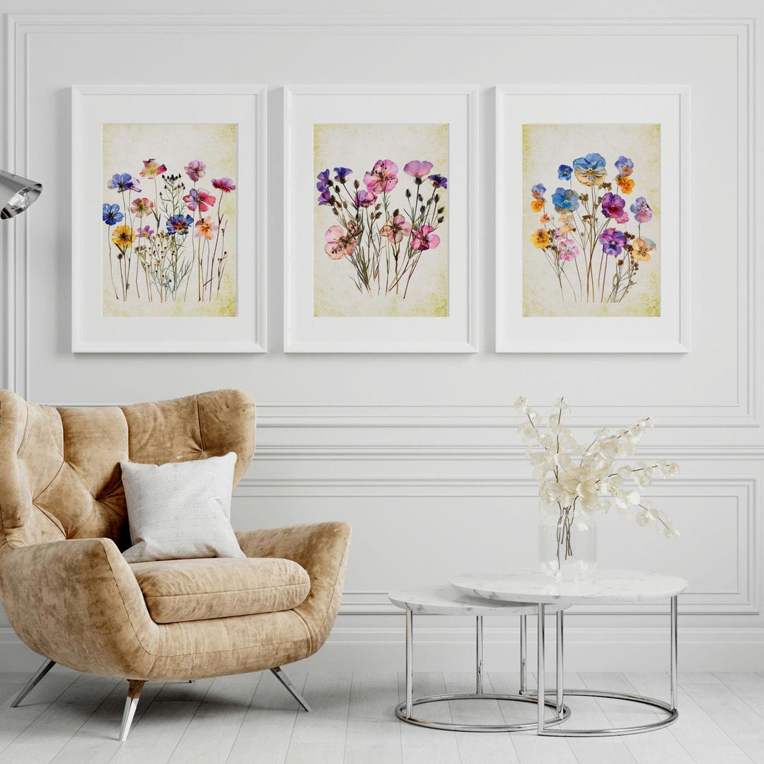 Colorful Wildflower Art, Set of 3, Watercolor Flowers, Bright Floral ...