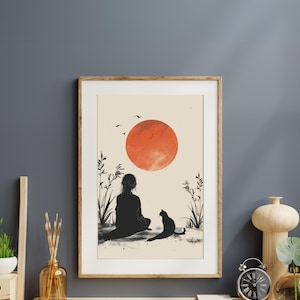 Woman and cat Print, Cat Wall Art, woman with her cat printable, instant digital download, contemporary art