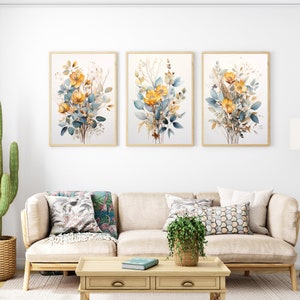 Set Of 3 Neutral Watercolor Wildflower Prints | Minimalist Boho Wall Decor | Botanical Wall Art | Digital Download PRINTABLE Floral Prints