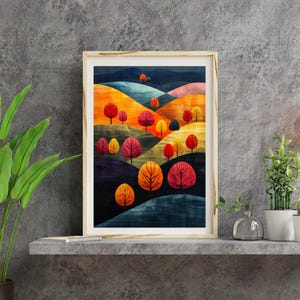 Abstraktes Berg Kunstwerk, Bunte Wand-Kunst, Abstrakte Kunst, Patchwork, Illustration, Wohnzimmer-Druck, Landschaftskunst, Blumen