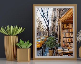 Ilustración de una librería de Nueva York, impresión artística de una librería, póster de una librería, impresión artística de un libro, impresión artística de una lectura, arte de Nueva York, impresión artística de libros, NYC