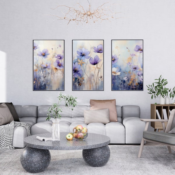 Set Of 3 Neutral Watercolor Wildflower Prints, Instant Digital Prints for Timeless Home Decor, Botanical Wall Art, PRINTABLE Floral Prints.