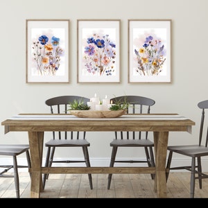 Colorful Wildflower Art, Set Of 3, Watercolor Flowers, Bright Floral Prints, Digital Download, Printable Flower Watercolors