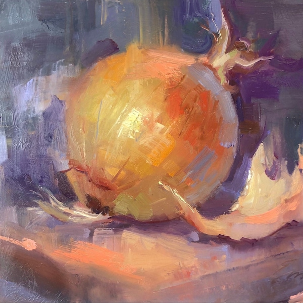 Onion painting original art, oil artwork impressionism Art by Emiliya Lane 8x10 "BitterSweet"