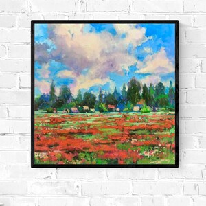 Poppy Field Art, Bright Color Painting, Floral Landscape, Original Artwork, California Poppy Art , Flowers Field,Poppy  impressionism Art