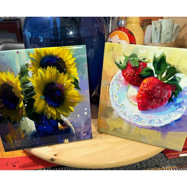 Ceramic Tile Art Print Digital Art by Emiliya Lane Freestanding 6x6 Etsy