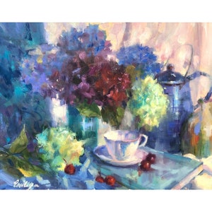 Hydrangea Still Life Oil Painting: Floral Impressionist Art, 20x16