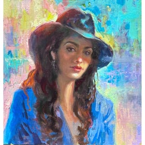 Original Woman Portrait Oil Painting: Impressionistic Fine Art (18x18)