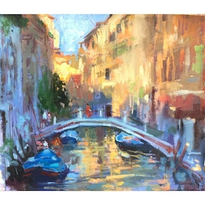 Venice Cityscape Oil Painting: Original Italy Impressionist Art