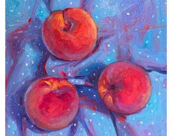 Fruits oil  painting original still life peaches impressionist art