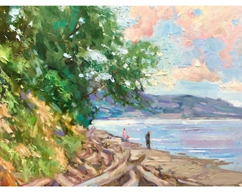 Beachcombers Oil Painting: Coastal Impressionism, Palette Knife Art (12x16)
