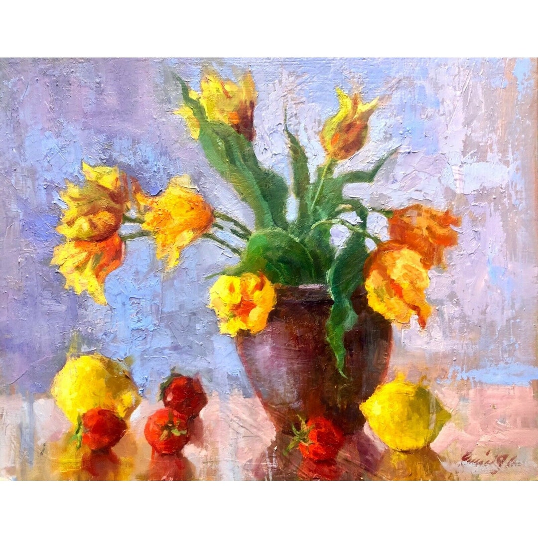 Yellow Tulips & Lemons Oil Painting: Original Still Life Art (20x16) - Etsy