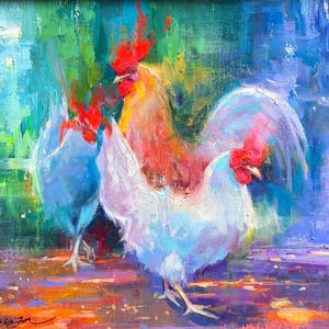 Chickens Painting  Chicken Impasto Oil Painting Original Original Art  Chicken Artwork Chicken Wall Art,Chicken Kitchen Impressionist Art