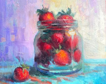 絵画「イチゴ」/油絵/キャンバス/ハンドメイド/壁飾り/インテリア