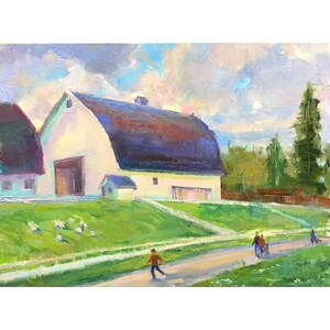 Farm Barn Art , Kelsey Creek Farm,  original oil painting,  landscape original art, barn painting, farm painting, Impressionist art