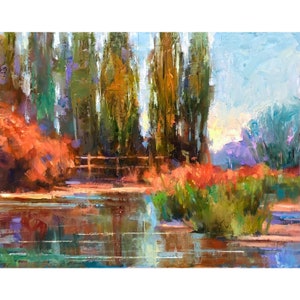 Crystal Fall Oil Painting: Autumn Lake Impressionism Art (12x16)