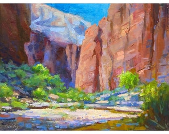 Zion National Park Oil Painting: Original Mountain Landscape Art (20x16)