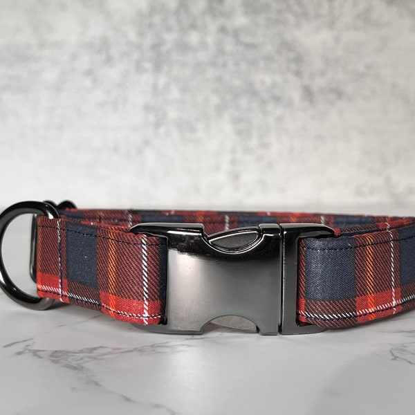 Plaid Dog Collar, navy Plaid Collar, Checkered Dog Collar, Boy Dog Collar, Preppy Dog Collar,girl dog collar, thanksgiving dog collar